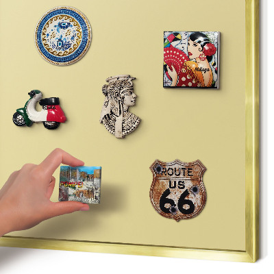 Magnettafel für Urlaubsmagnete in Goldrahmen Beige-gelb