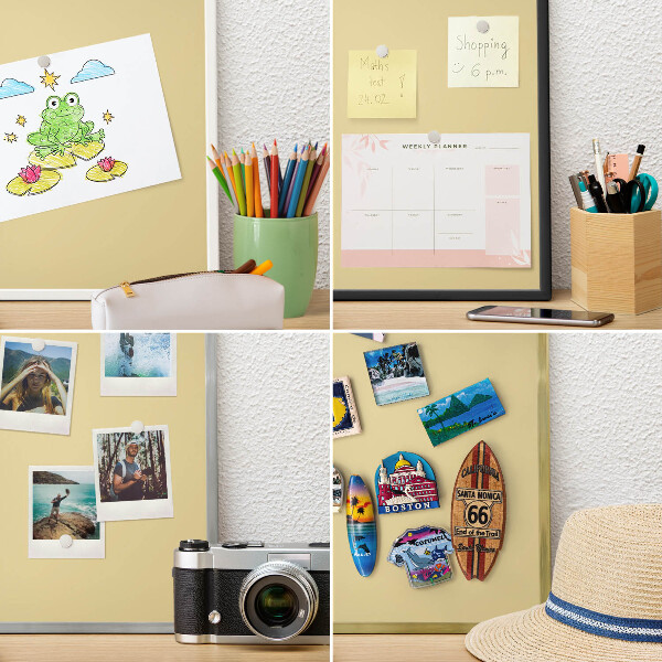 Magnettafel für Urlaubsmagnete in Goldrahmen Beige-gelb