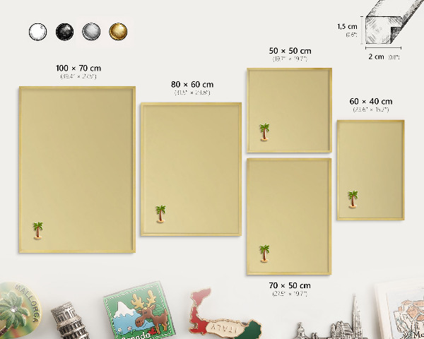 Magnettafel für Urlaubsmagnete in Goldrahmen Beige-gelb