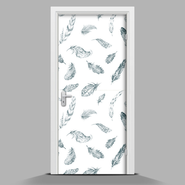 Türtapete selbstklebend Schwarze und weiße Federn