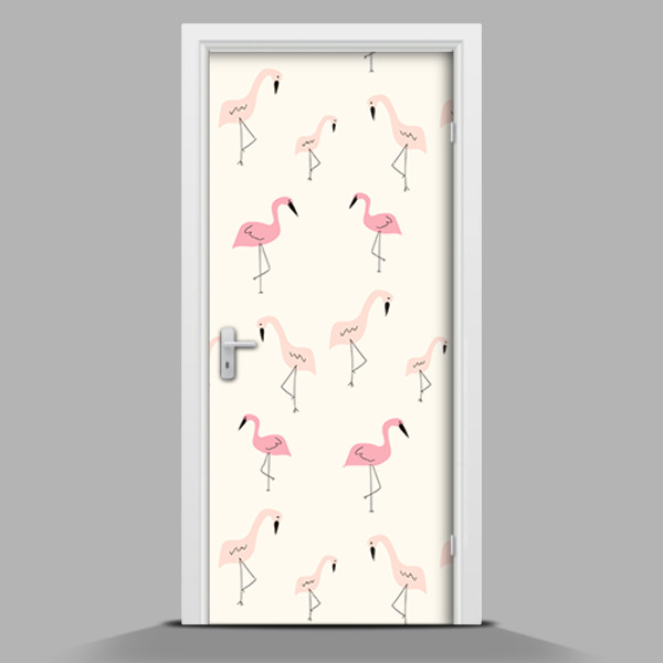 Selbstklebende Türtapete mit Motiv Kleine Flamingos