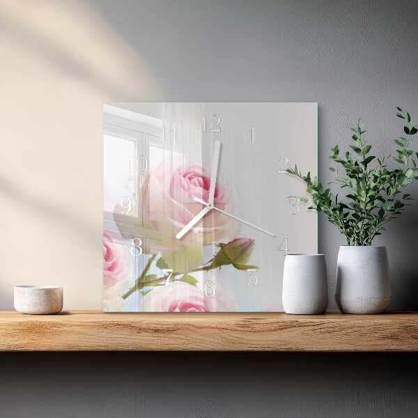 Wanduhr quadratisch Rose