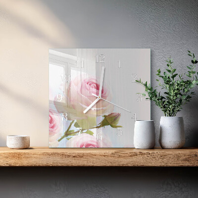 Wanduhr quadratisch Rose