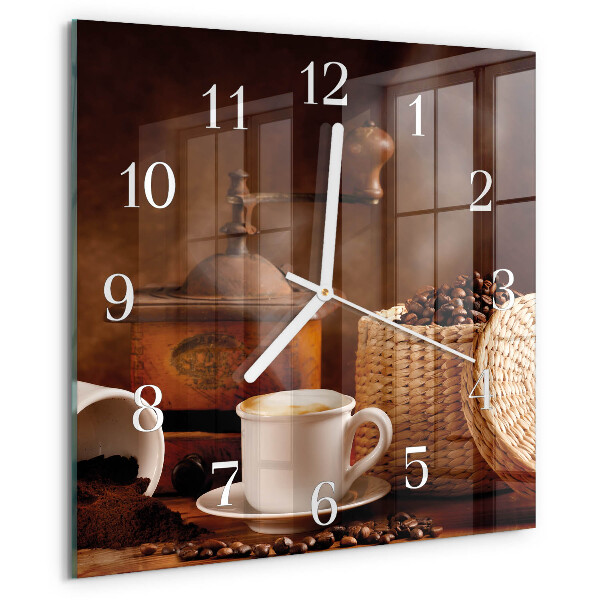 Wanduhr quadratisch Tasse Kaffee