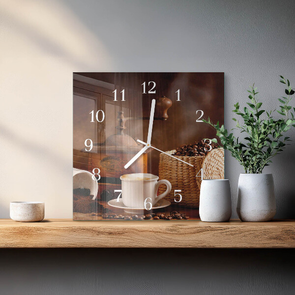 Wanduhr quadratisch Tasse Kaffee