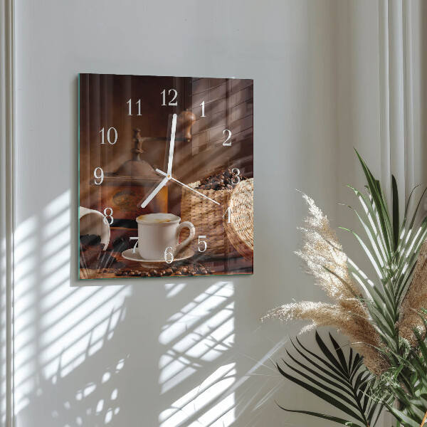 Wanduhr quadratisch Tasse Kaffee