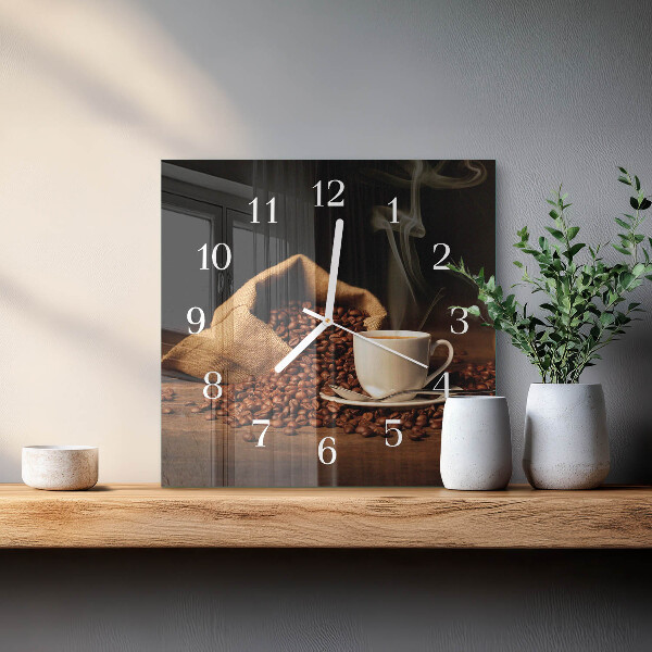 Wanduhr quadratisch Kaffeebohnen