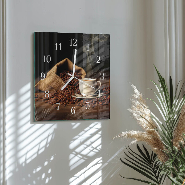 Wanduhr quadratisch Kaffeebohnen