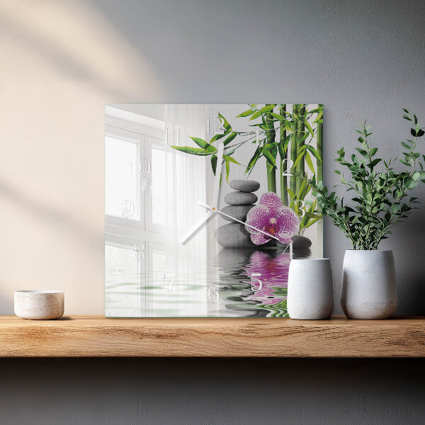 Wanduhr quadratisch Orchideensteine