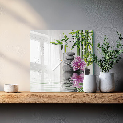 Wanduhr quadratisch Orchideensteine