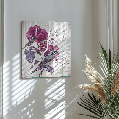 Wanduhr quadratisch Vögel Blumen