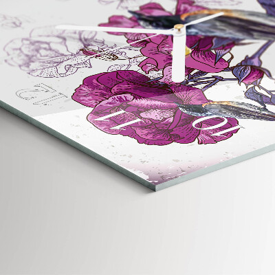 Wanduhr quadratisch Vögel Blumen