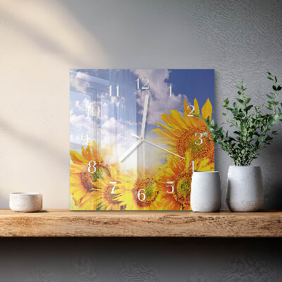 Wanduhr quadratisch Sonnenblumen