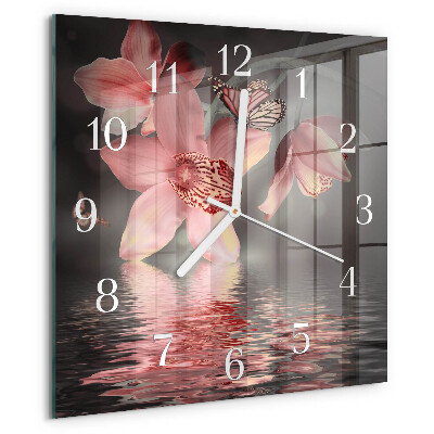 Wanduhr quadratisch Orchidee