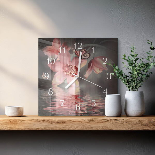 Wanduhr quadratisch Orchidee