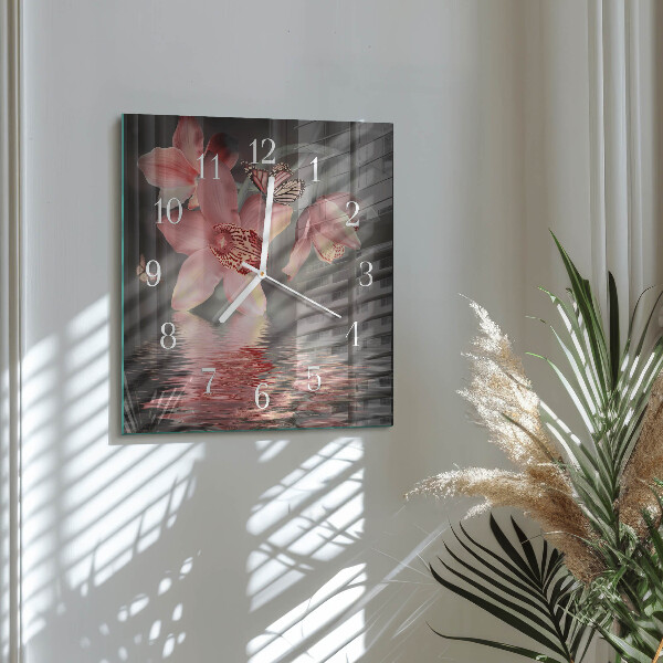 Wanduhr quadratisch Orchidee