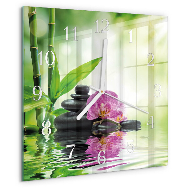 Wanduhr quadratisch Spa Orchidee