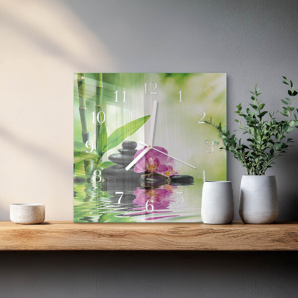 Wanduhr quadratisch Spa Orchidee