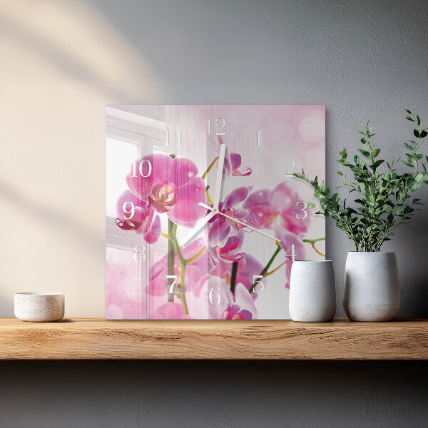 Wanduhr quadratisch Orchidee