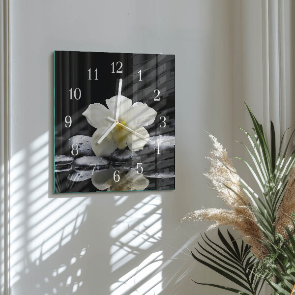 Wanduhr quadratisch Orchideensteine