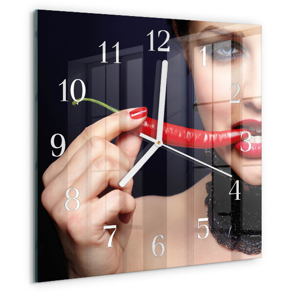 Wanduhr quadratisch Chili-Pfeffer