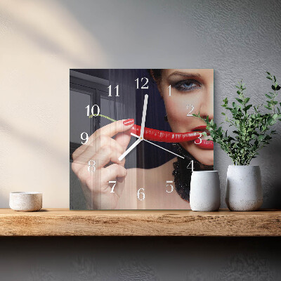 Wanduhr quadratisch Chili-Pfeffer