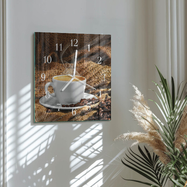 Wanduhr quadratisch Kaffeebohnen