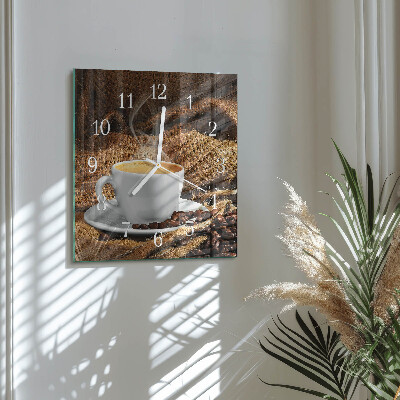 Wanduhr quadratisch Kaffeebohnen