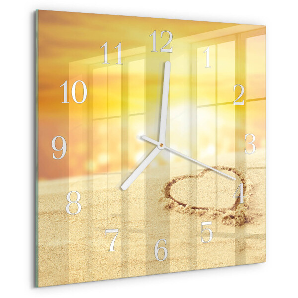 Wanduhr quadratisch Herz im Sand