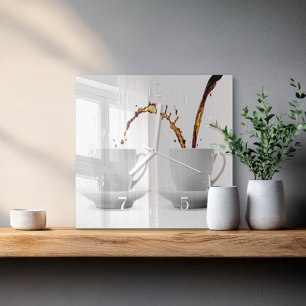 Wanduhr quadratisch Tassen Kaffee