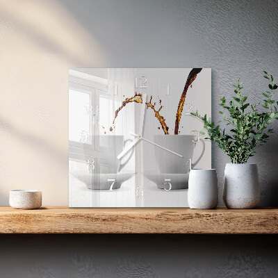 Wanduhr quadratisch Tassen Kaffee