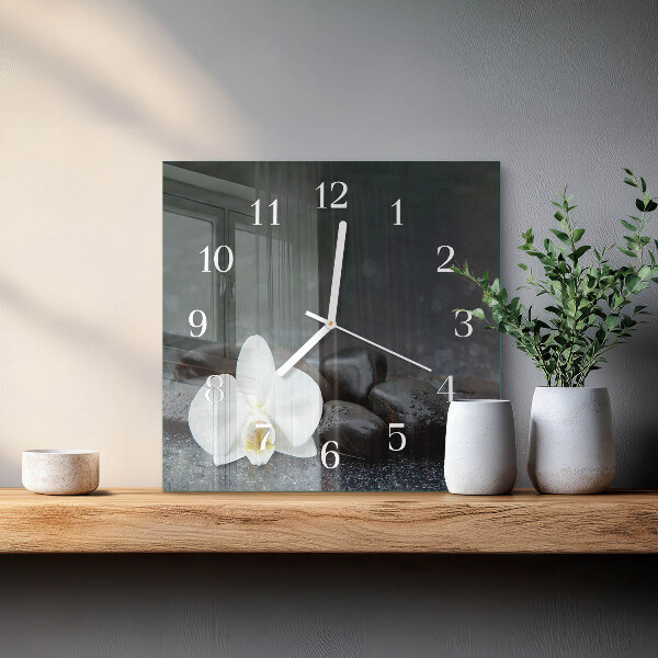 Wanduhr quadratisch Blumen und Steine