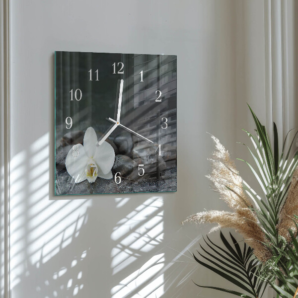 Wanduhr quadratisch Blumen und Steine