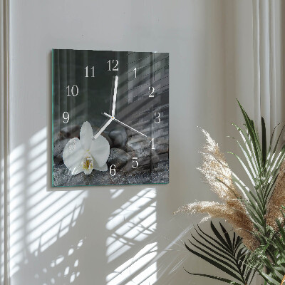 Wanduhr quadratisch Blumen und Steine