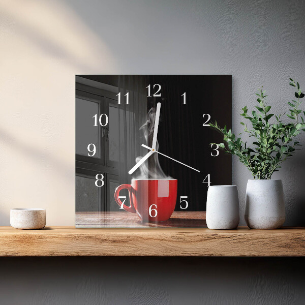 Wanduhr quadratisch Tasse Kaffee