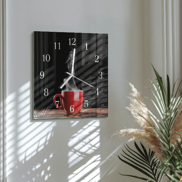 Wanduhr quadratisch Tasse Kaffee