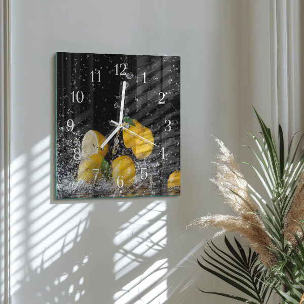 Wanduhr quadratisch Zitronen