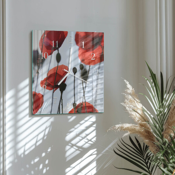 Wanduhr quadratisch Mohn