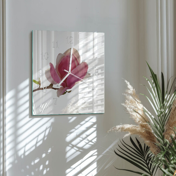 Wanduhr quadratisch Magnolienblüte