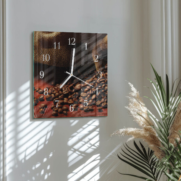 Wanduhr quadratisch Kaffeebohnen