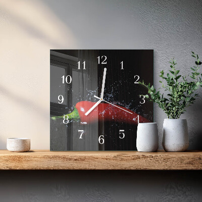 Wanduhr quadratisch Chilischoten