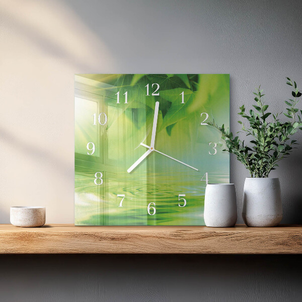 Wanduhr quadratisch Blätter