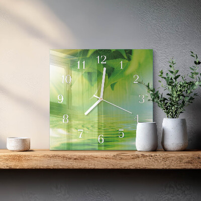 Wanduhr quadratisch Blätter
