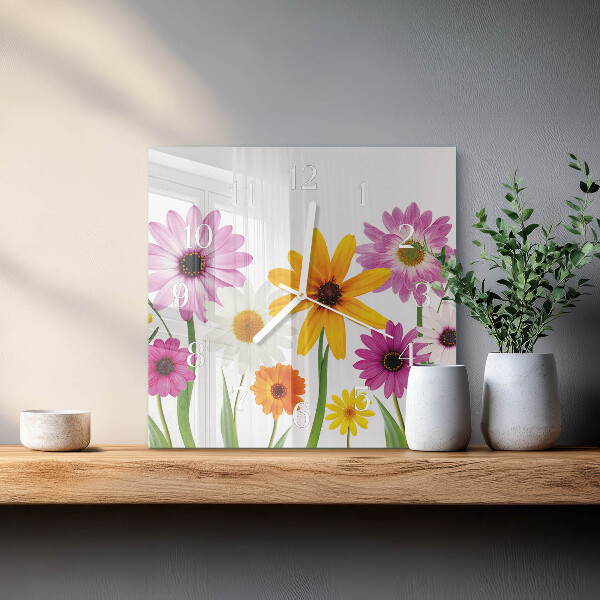 Wanduhr quadratisch Blumen
