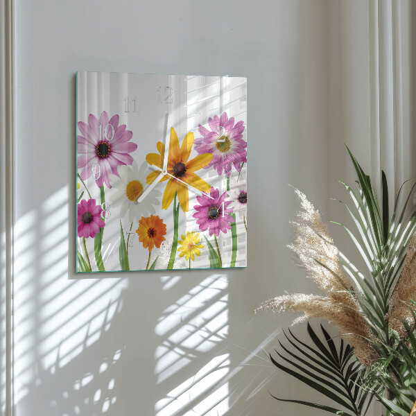 Wanduhr quadratisch Blumen