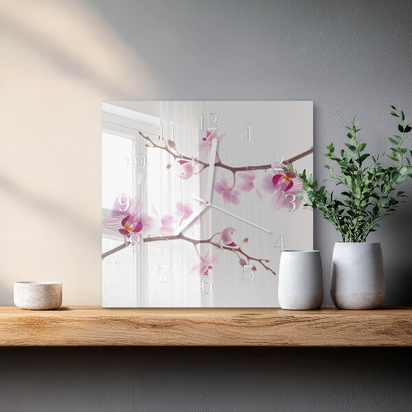Wanduhr quadratisch Orchidee