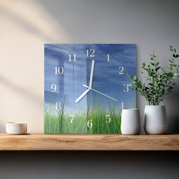 Wanduhr quadratisch Gras