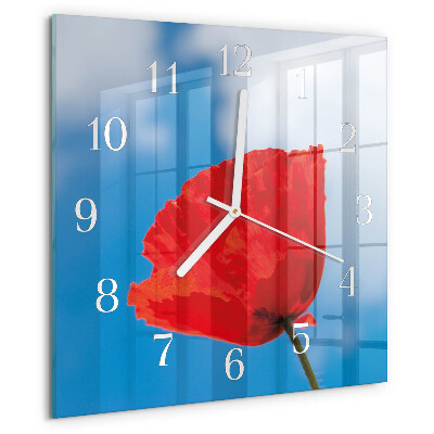 Wanduhr quadratisch Mohn