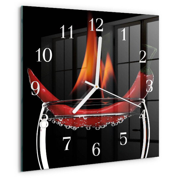 Wanduhr quadratisch Chili-Feuer