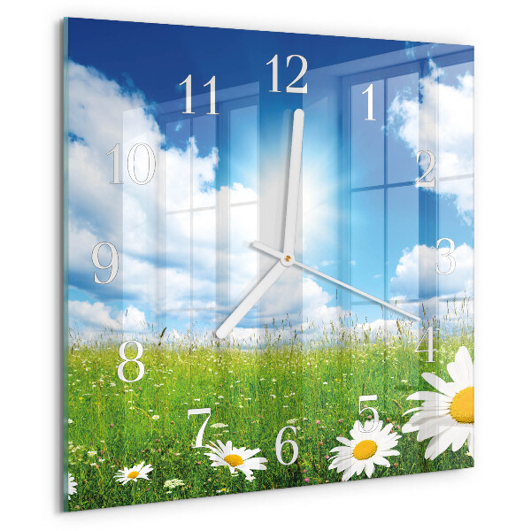 Wanduhr quadratisch Wiesenblumen